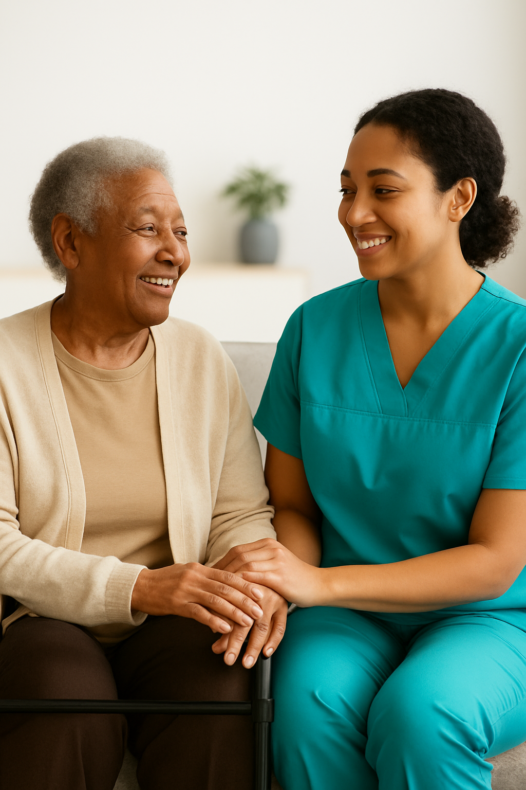 Professional caregiver with elderly person - compassionate homecare services
